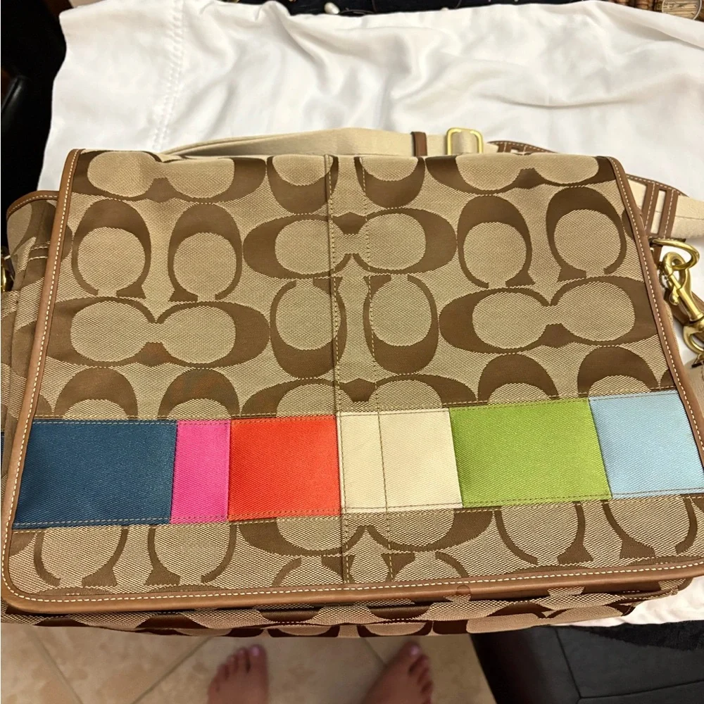 Coach Classic Multi Stripe Diaper Bag Large Lots Of Pockets Great Condition - Picture 8 of 11